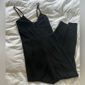 Black Ribbed Spaghetti-Strap Jumpsuit